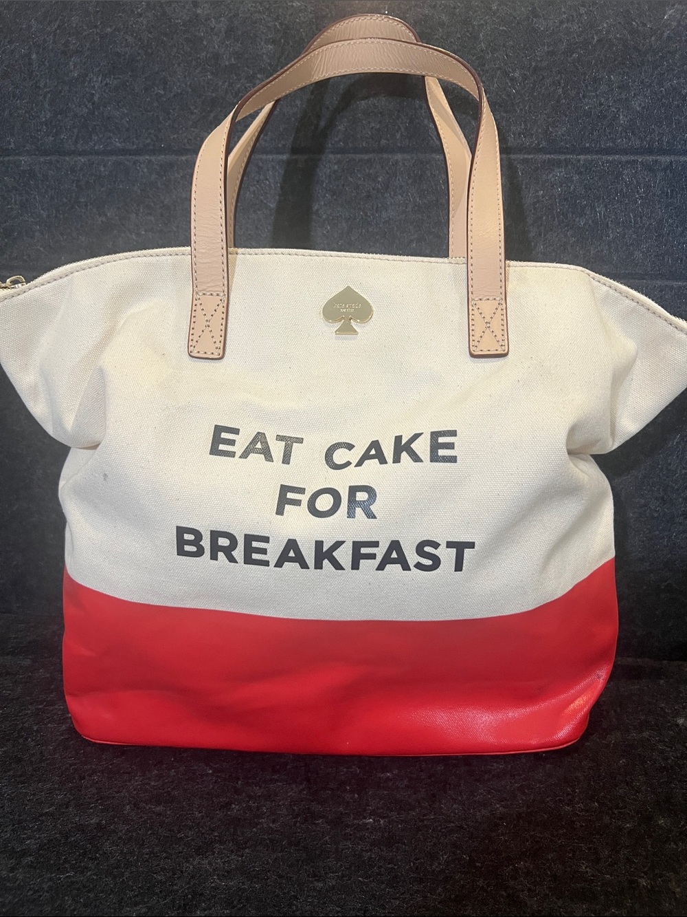 Vintage Kate Spade Call to Action 'Eat Cake for Breakfast' Canvas Tote